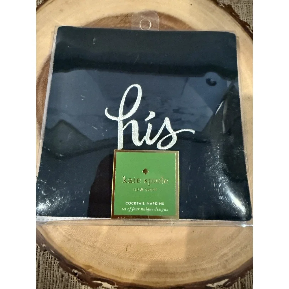 Kate Spade Cocktail Napkins His/hers/mine/yours In Black And White 4pc,‎ Cotton